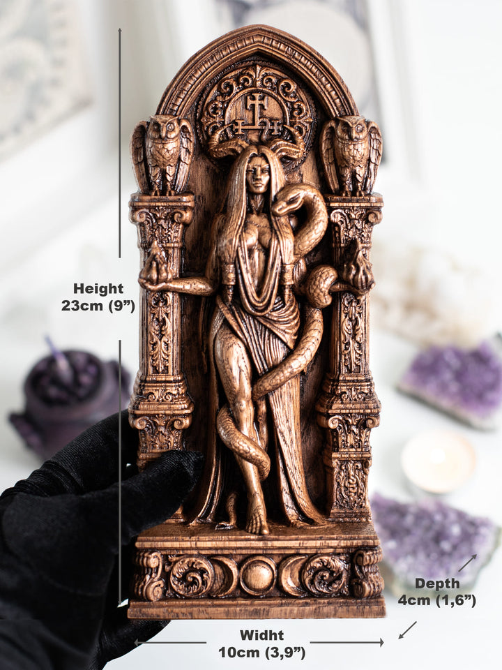 Lilith Statue with Sigil – Occult Wood Carving