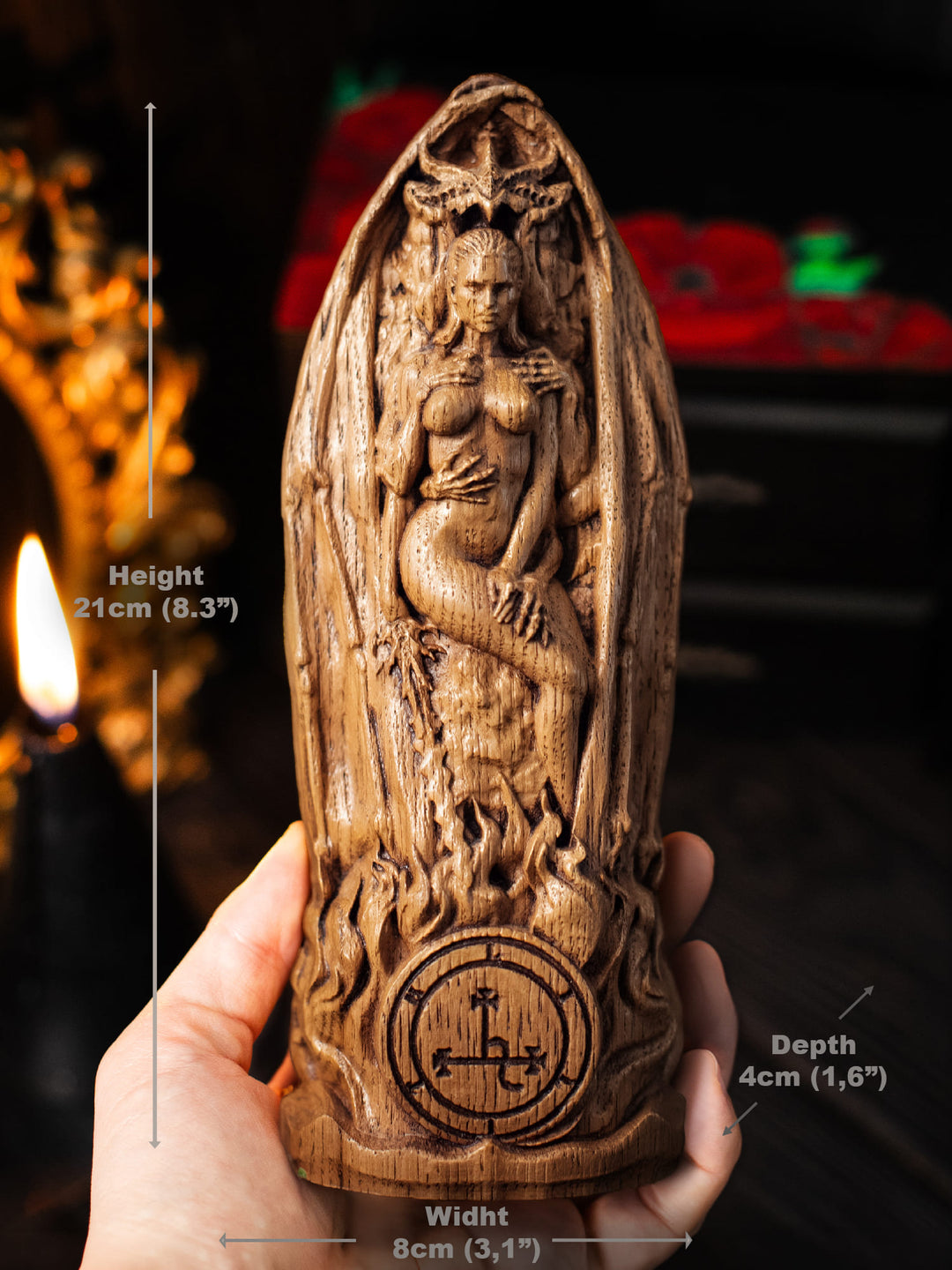 Lilith Goddess | Wooden Figurine with Lucifer and Underworld