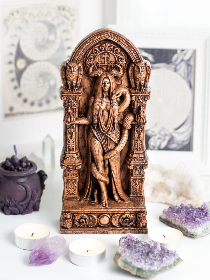 Lilith Statue with Sigil – Occult Wood Carving