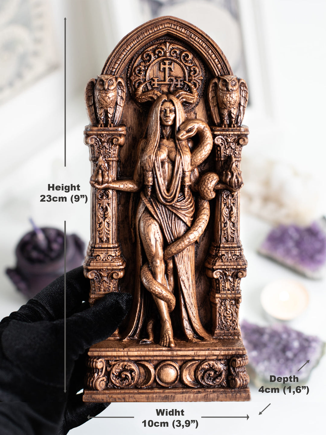Lilith Statue with Sigil – Occult Wood Carving