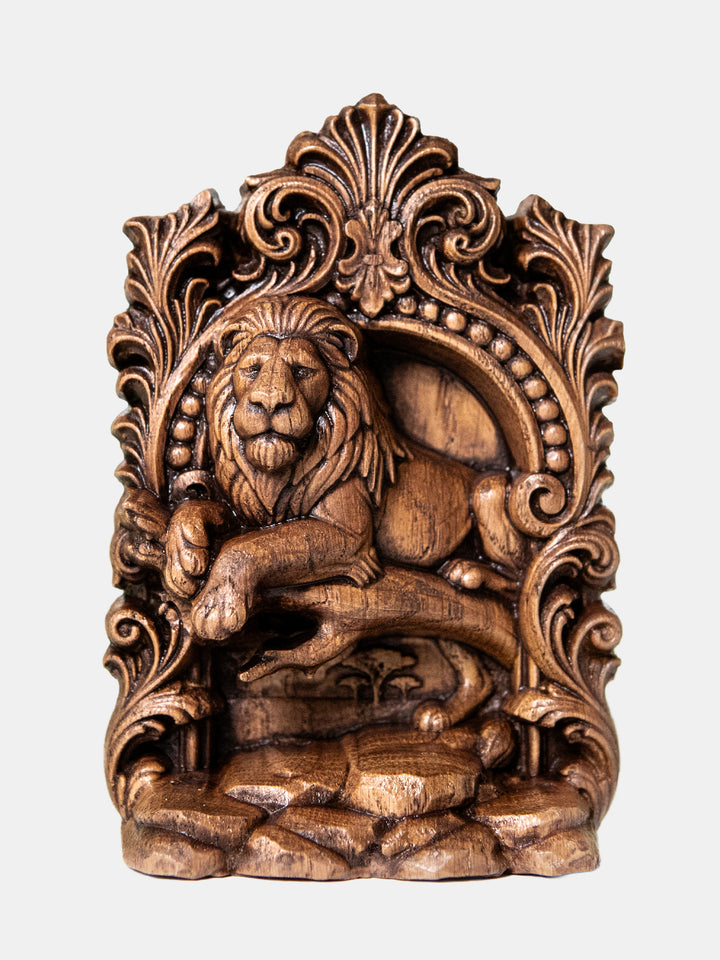 Lion Statue – Wooden Lion Spirit Animal & Guardian Figurine