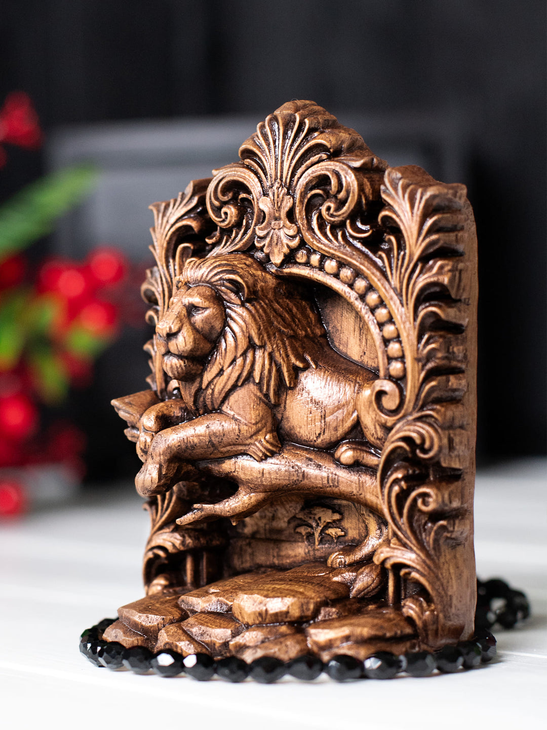 Lion Statue – Wooden Lion Spirit Animal & Guardian Figurine