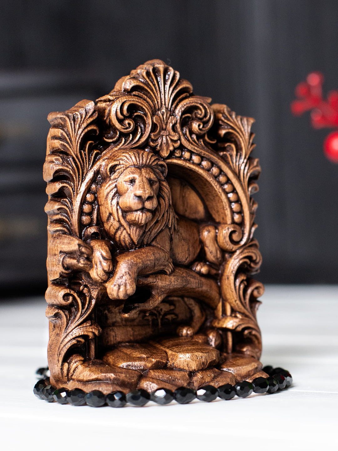 Lion Statue – Wooden Lion Spirit Animal & Guardian Figurine