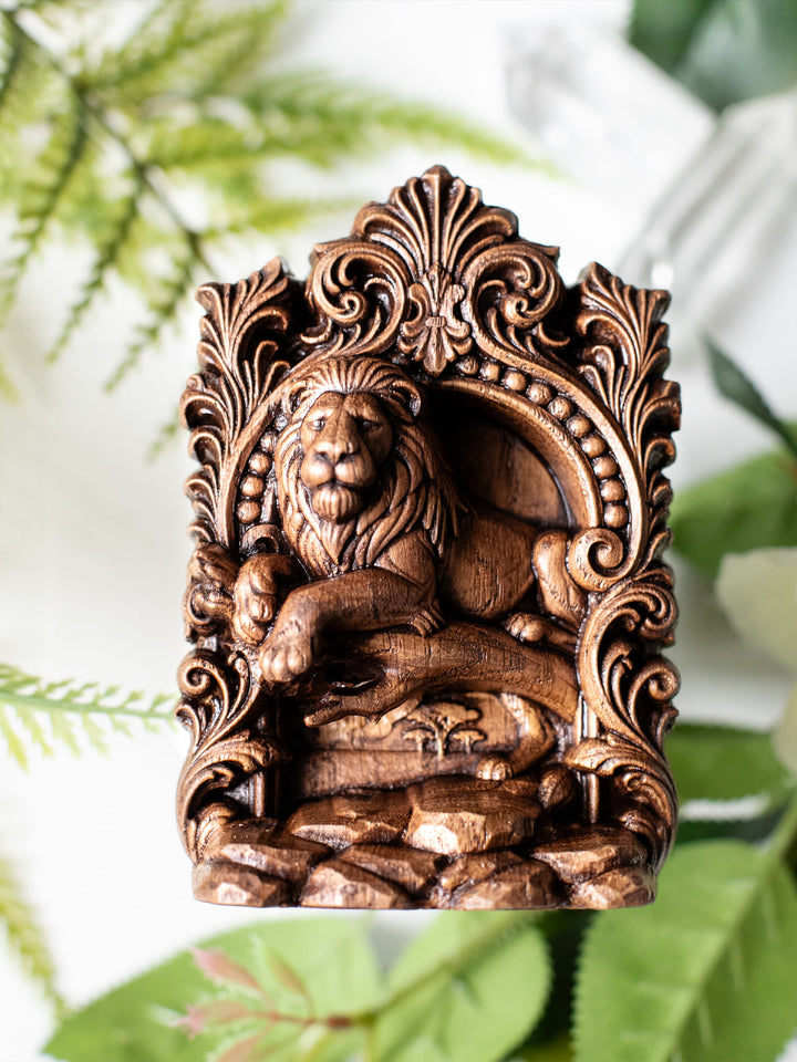 Lion Statue – Wooden Lion Spirit Animal & Guardian Figurine