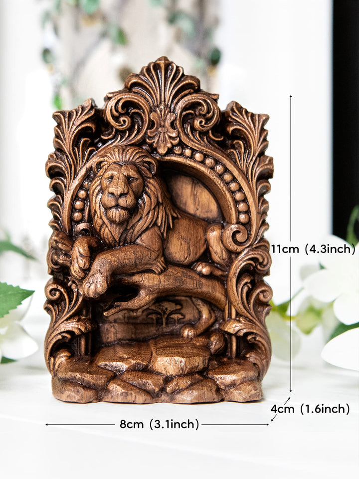 Lion Statue – Wooden Lion Spirit Animal & Guardian Figurine