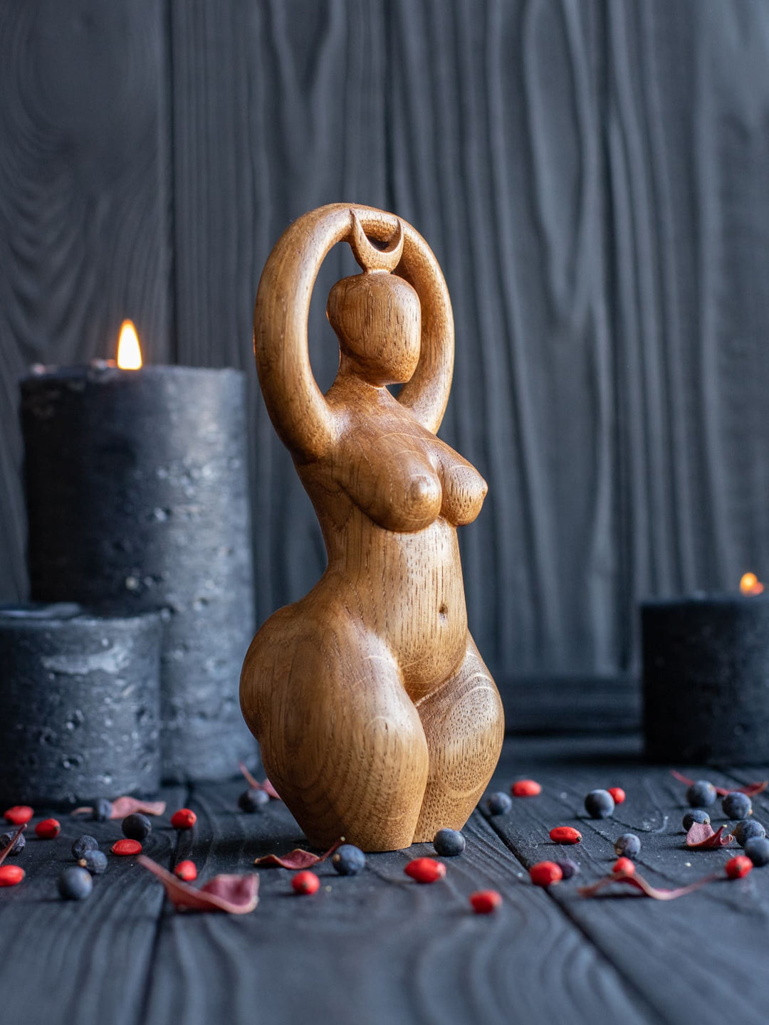 Moon Goddess Wooden Statue: Minimalist Deity