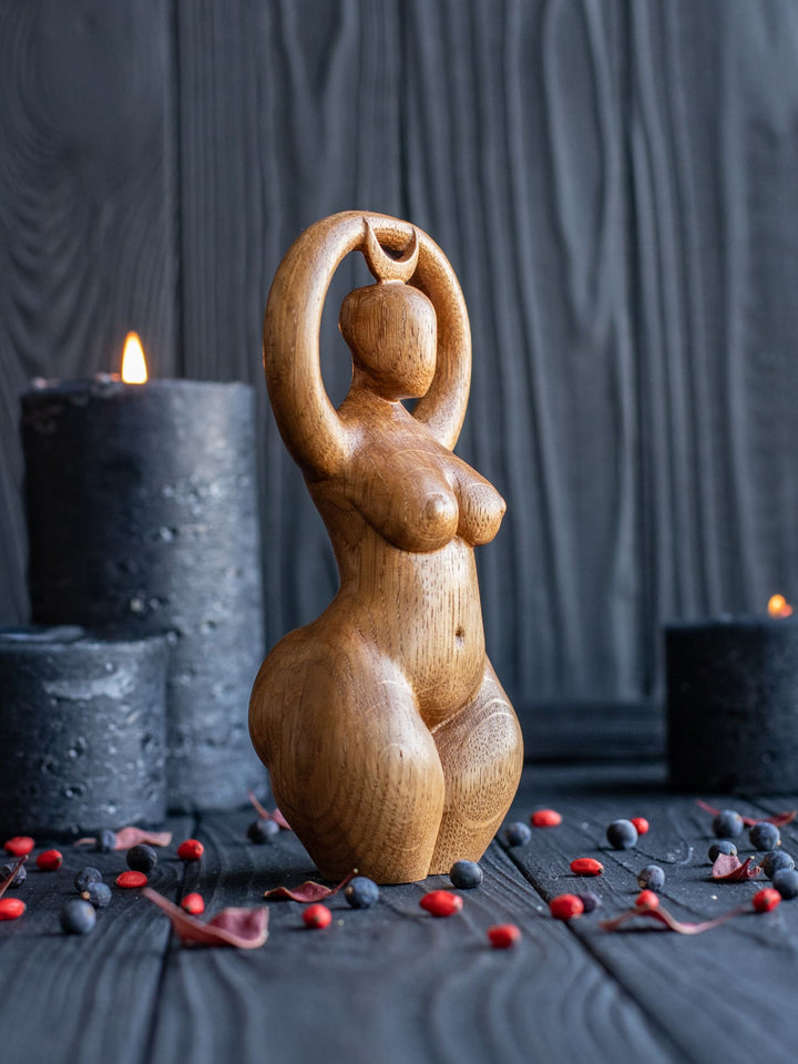 Moon Goddess Wooden Statue: Minimalist Deity