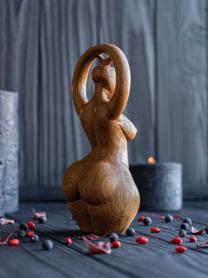 Moon Goddess Wooden Statue: Minimalist Deity
