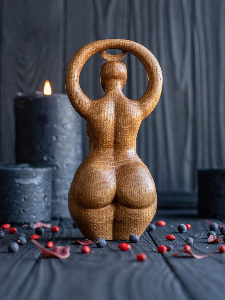 Moon Goddess Wooden Statue: Minimalist Deity