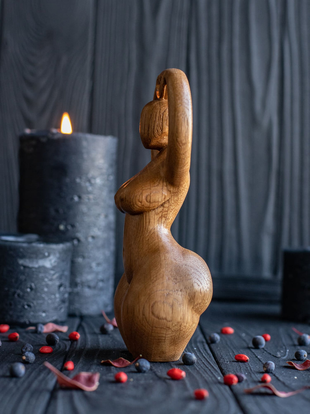 Moon Goddess Wooden Statue: Minimalist Deity