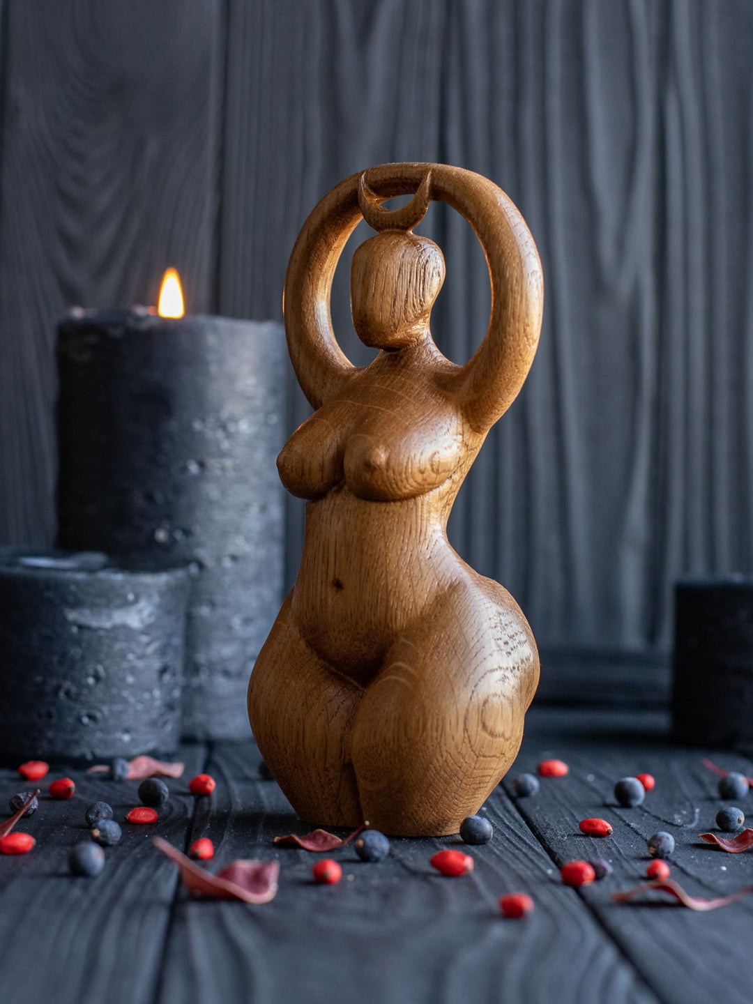 Moon Goddess Wooden Statue: Minimalist Deity