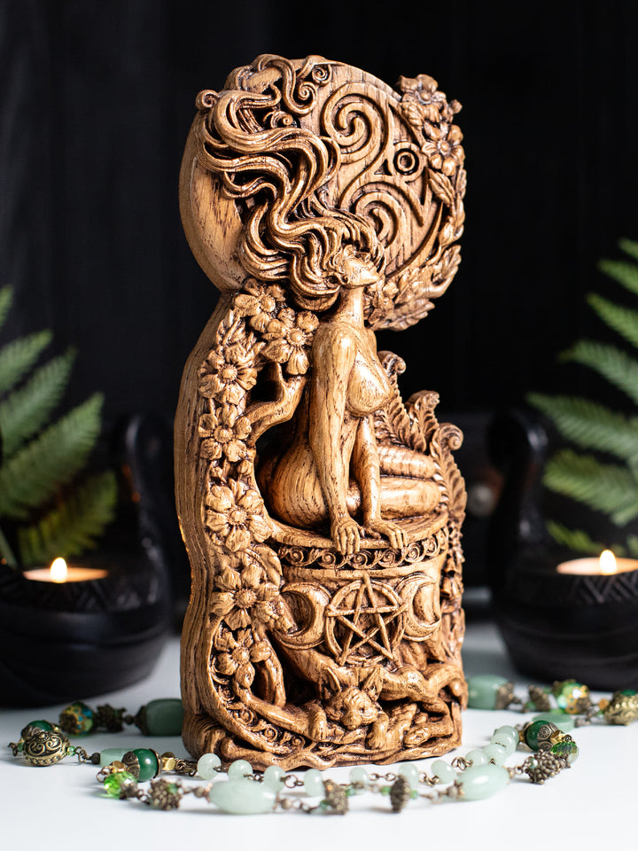 Moon Goddess Figurine - Wiccan Altar Symbol with Triple Moon