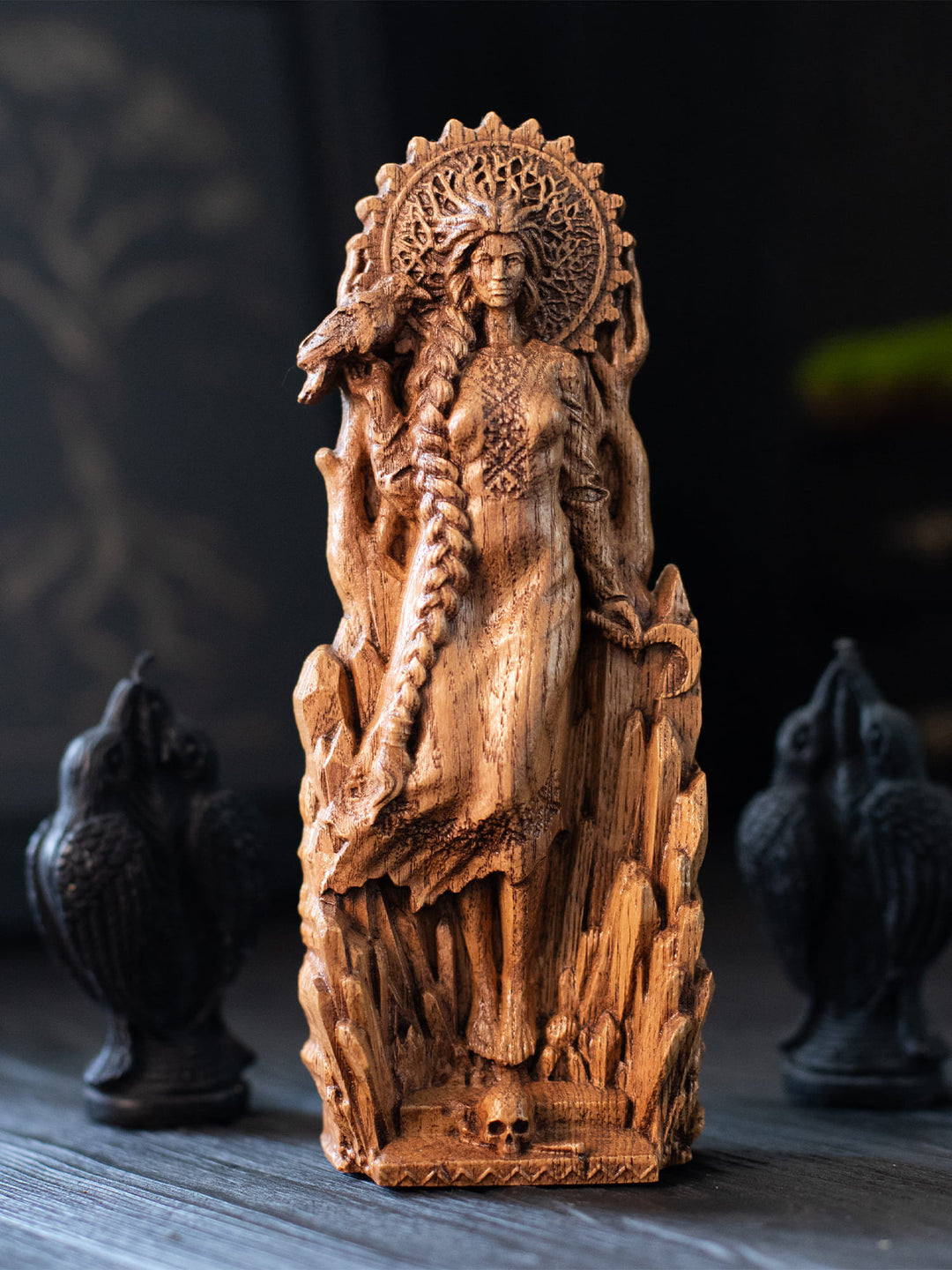 Morana Statuette - Slavic Goddess of Death with Skull and Raven