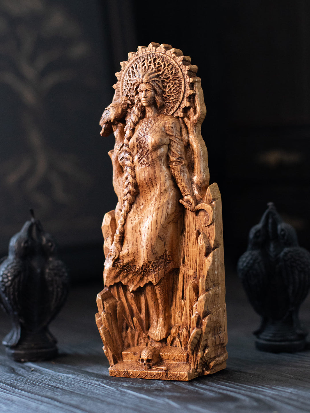 Morana Statuette - Slavic Goddess of Death with Skull and Raven