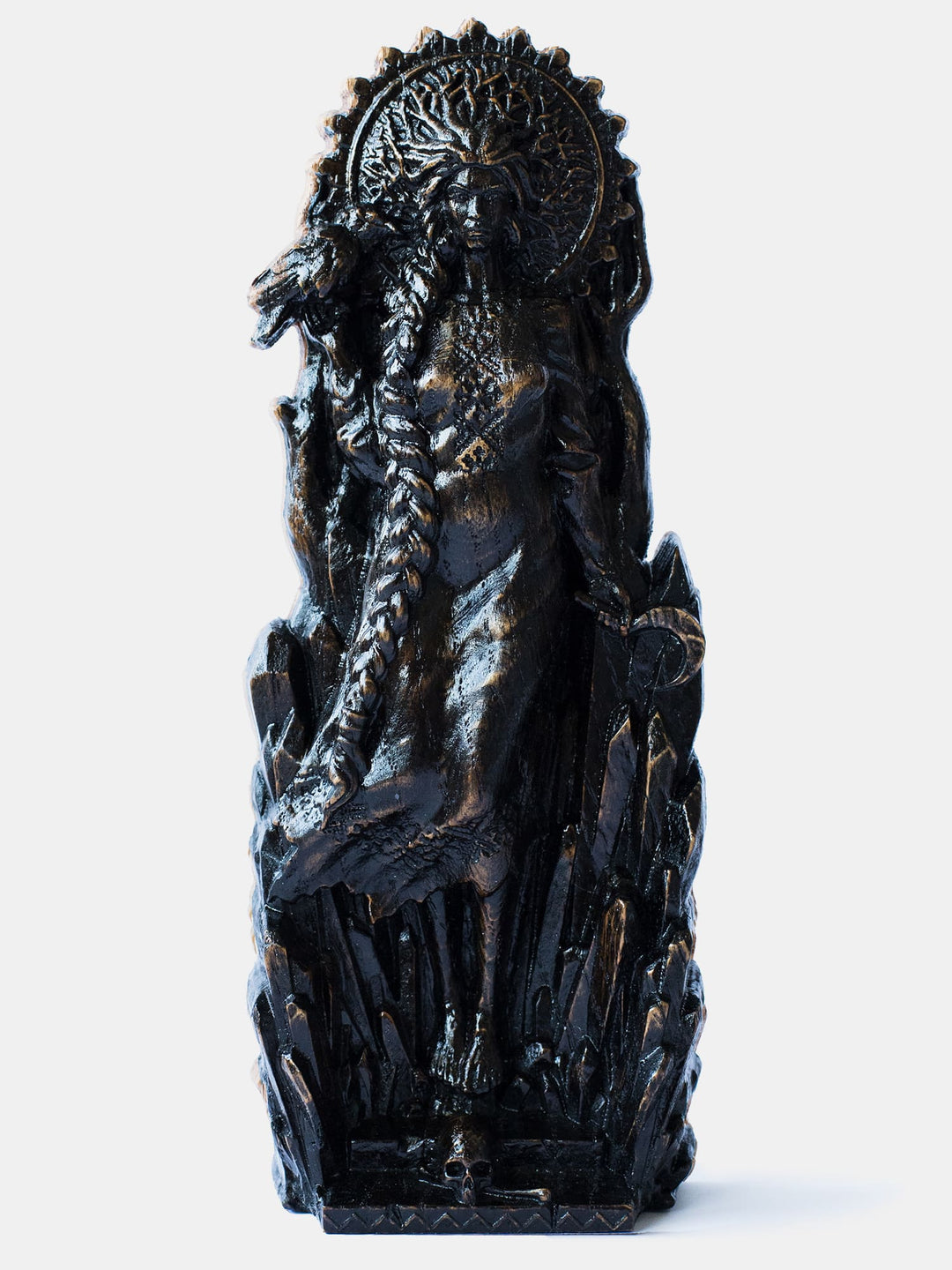 Dark Morana or Mara statue made from wood with raven and scull