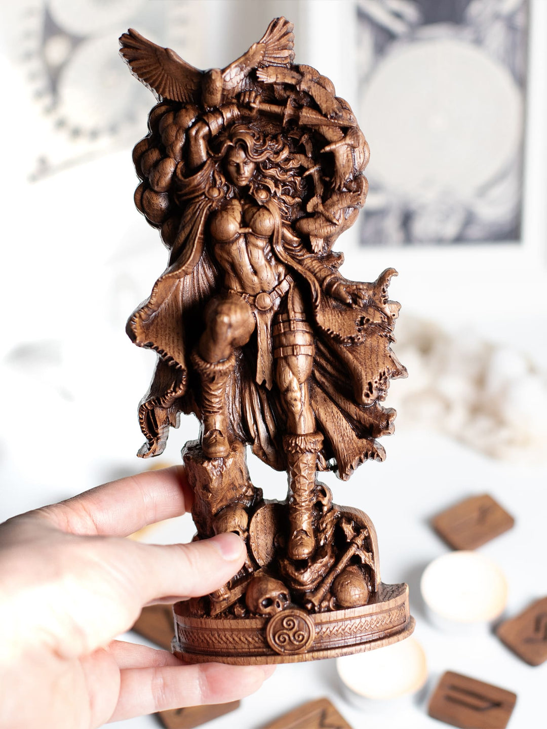 Morrigan Statue Celtic War and Fate Goddess – Wood Carving