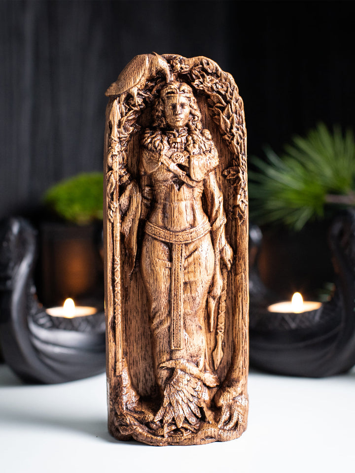 Celtic Goddess Morrígan: Handcrafted Wooden Figurine
