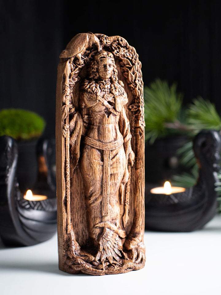 Celtic Goddess Morrígan: Handcrafted Wooden Figurine