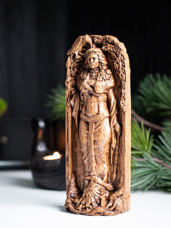 Celtic Goddess Morrígan: Handcrafted Wooden Figurine