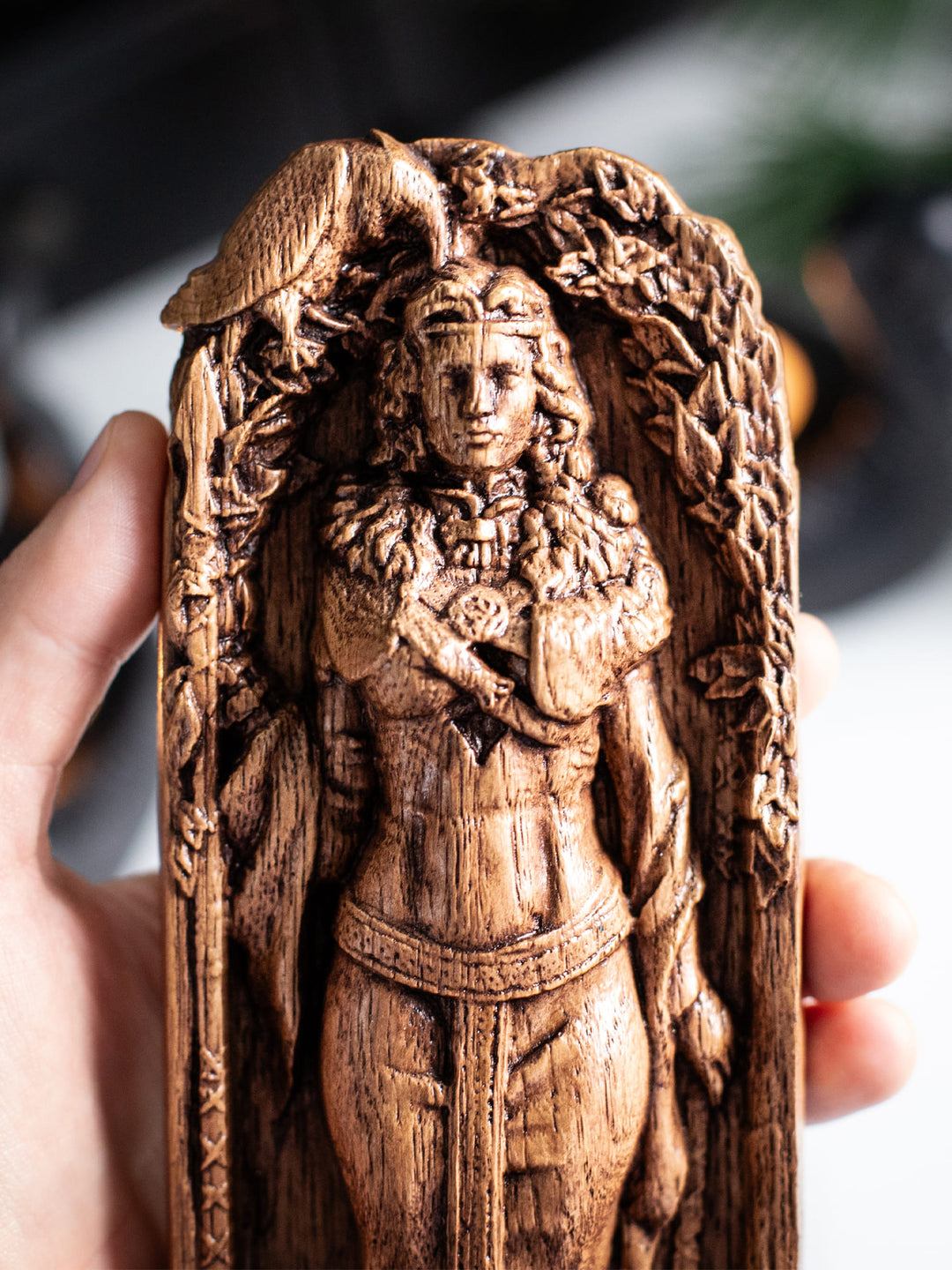 Celtic Goddess Morrígan: Handcrafted Wooden Figurine