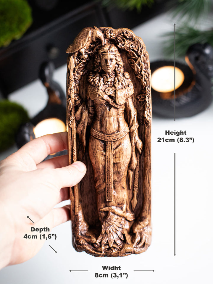 Celtic Goddess Morrígan: Handcrafted Wooden Figurine