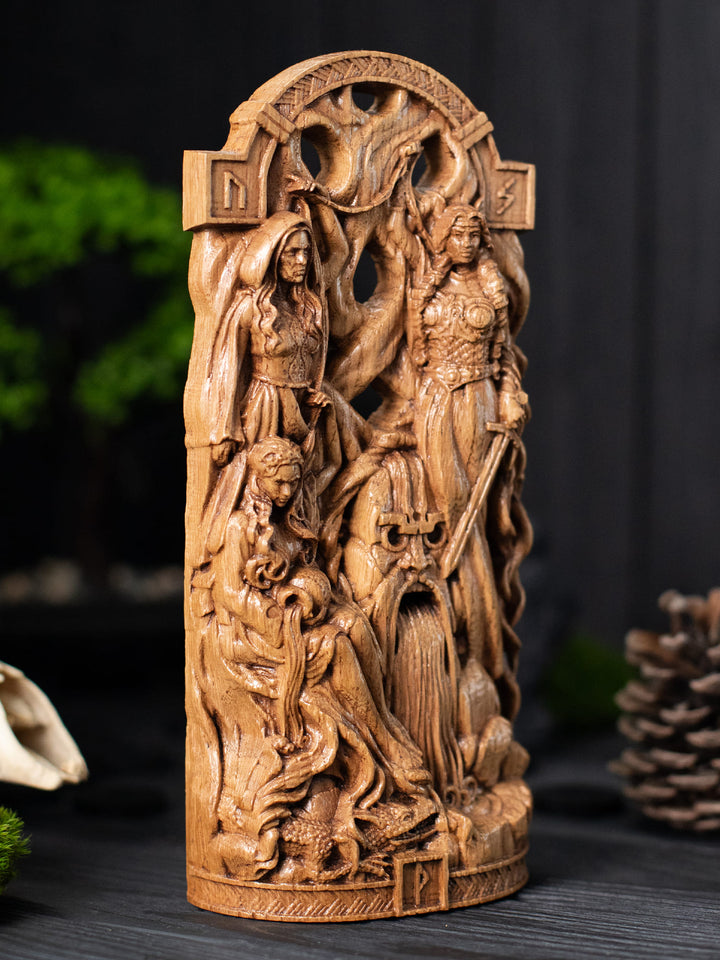 Norn Statue - Norse Fate Weavers at Yggdrasil's Roots