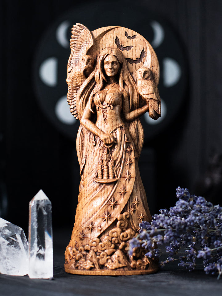 Nyx Figurine - Greek Night Goddess with Moon and Owls