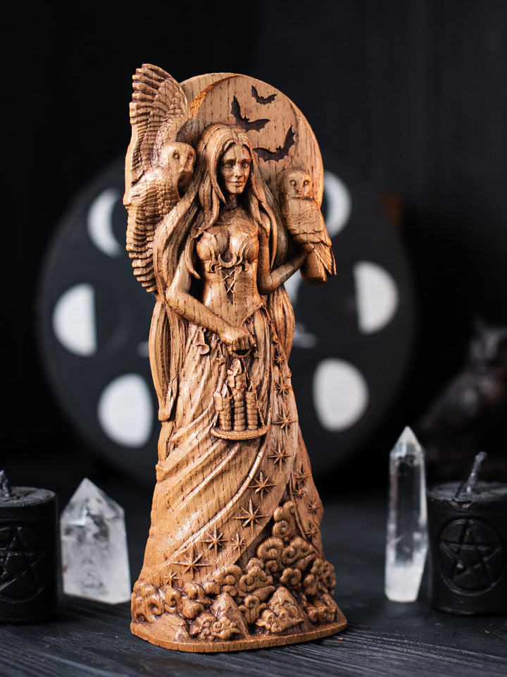 Nyx Figurine - Greek Night Goddess with Moon and Owls