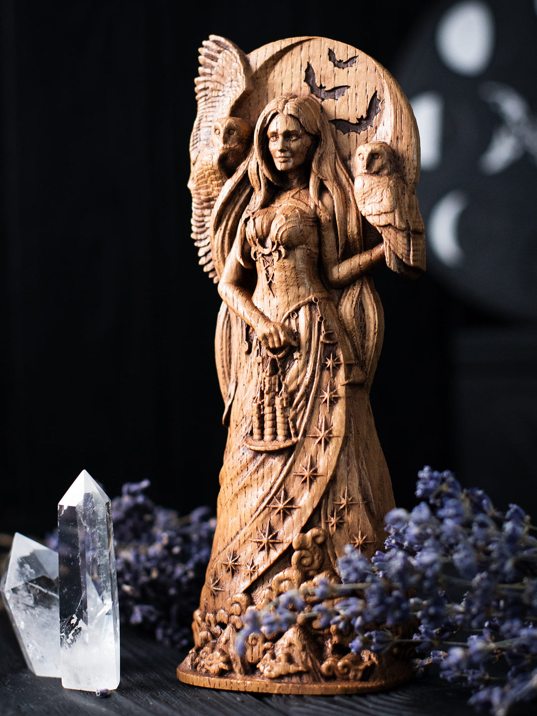 Nyx Figurine - Greek Night Goddess with Moon and Owls