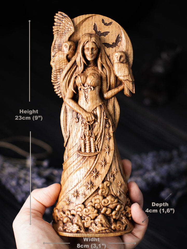 Nyx Figurine - Greek Night Goddess with Moon and Owls