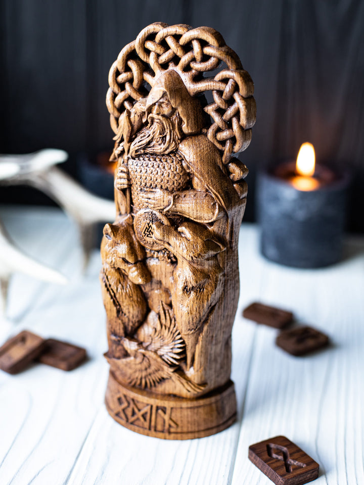 Odin Wotan the Norse God statue from wood