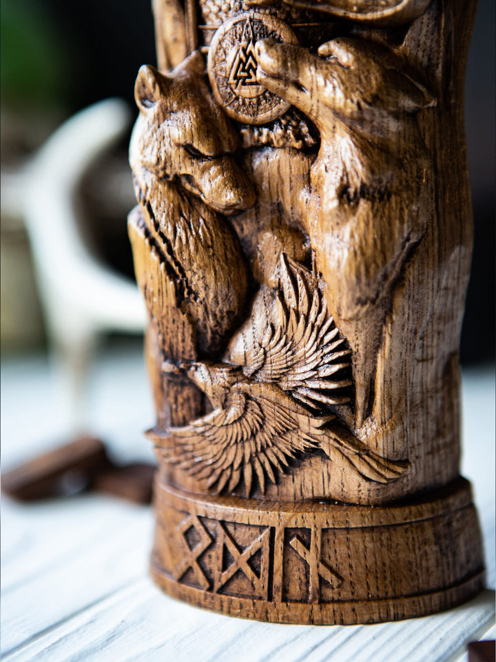 Odin Wotan the Norse God statue from wood