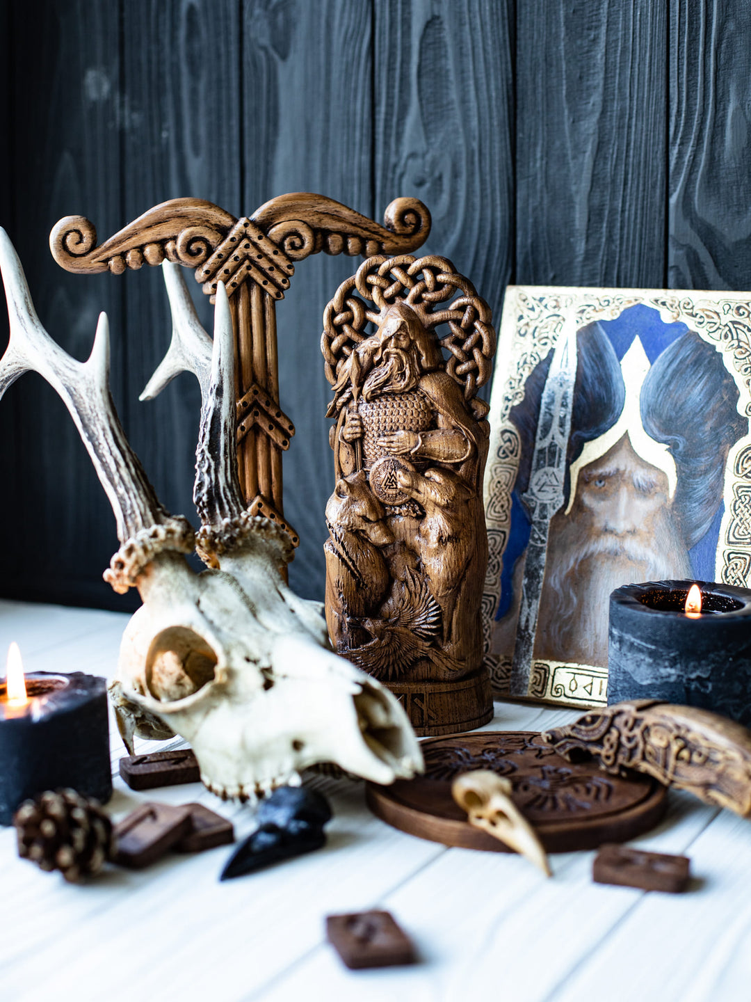 Odin Wotan the Norse God statue from wood