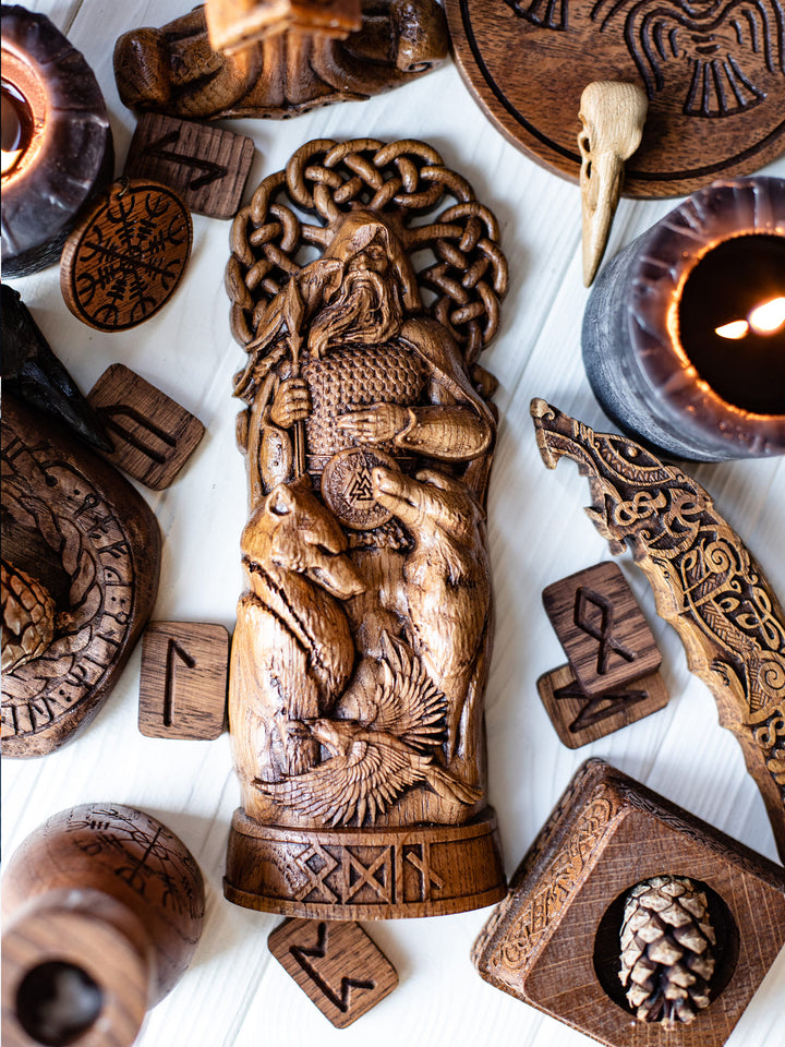 Odin Wotan the Norse God statue from wood