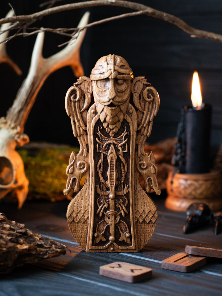 Odin Wooden Bust: Norse All-Father Wisdom