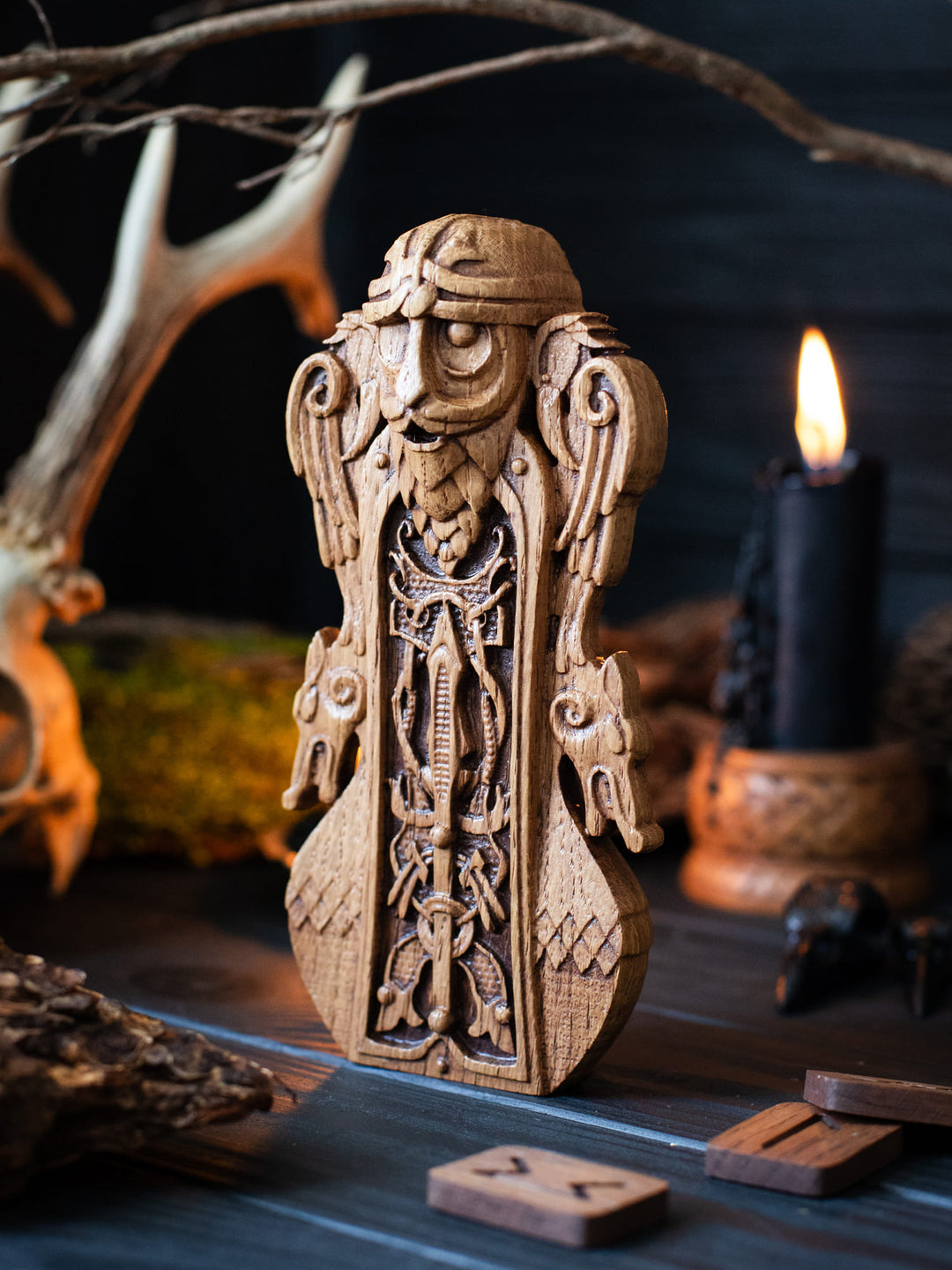Odin Wooden Bust: Norse All-Father Wisdom