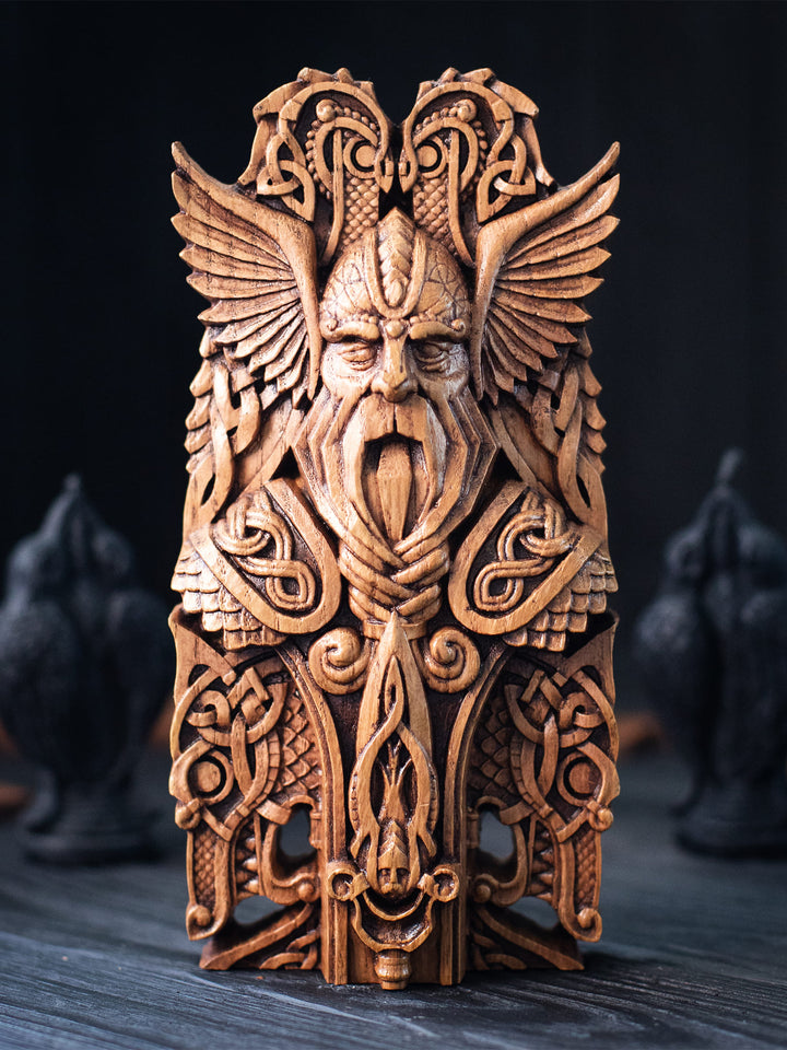 Odin Bust - Norse God of Wisdom with Ravens and Wolves