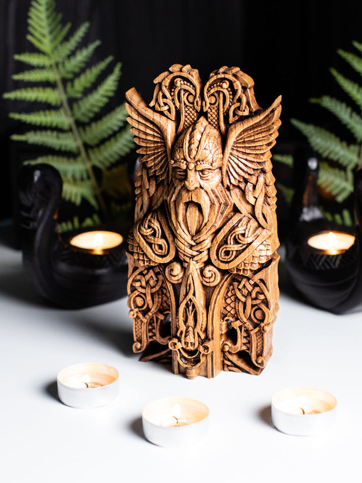 Odin Bust - Norse God of Wisdom with Ravens and Wolves