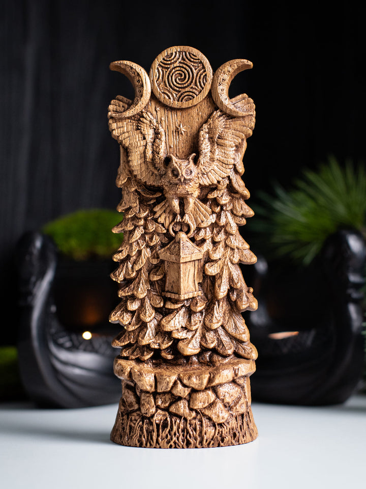 Hecate's Owl Wooden Statue: Wisdom and Light