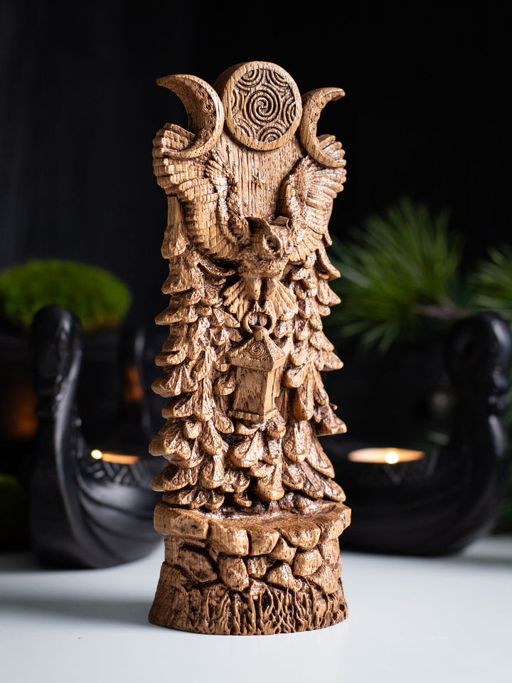 Hecate's Owl Wooden Statue: Wisdom and Light