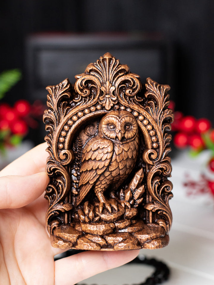 Owl Totem Statue – Wooden Owl Spirit Guide & Forest Guardian