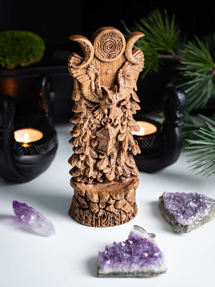 Hecate's Owl Wooden Statue: Wisdom and Light