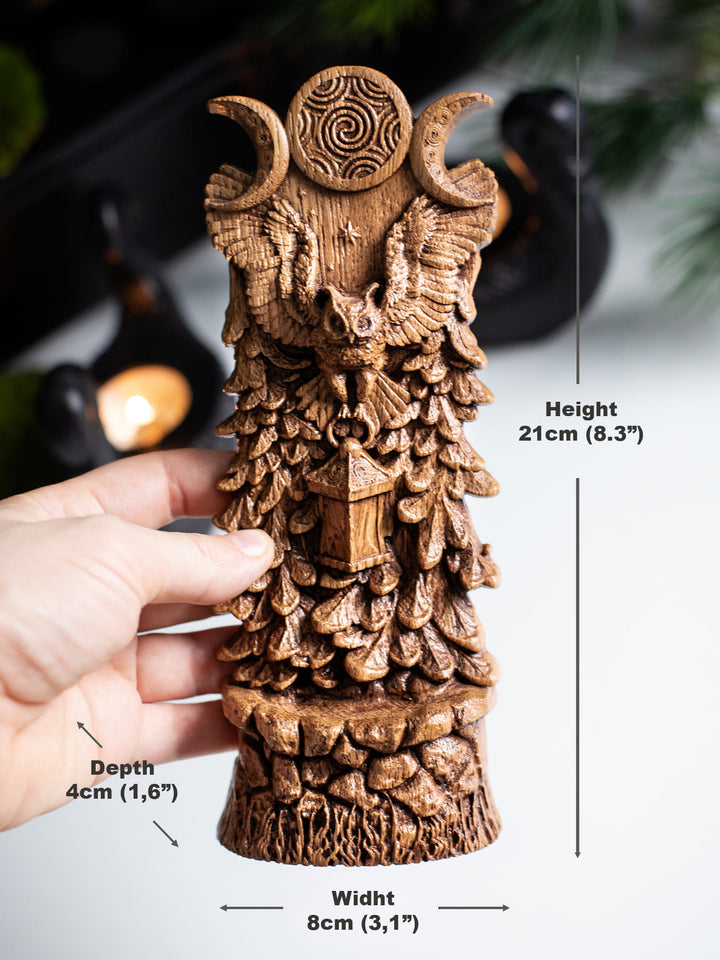 Hecate's Owl Wooden Statue: Wisdom and Light