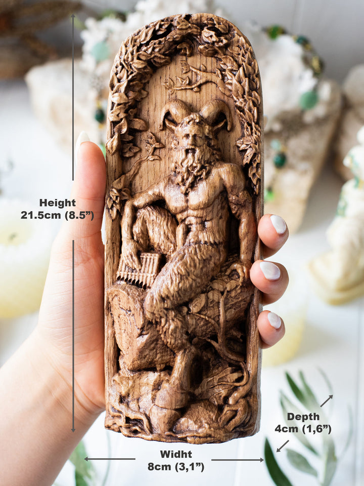 Pan figurine made from wood Greek God for Pagan rituals