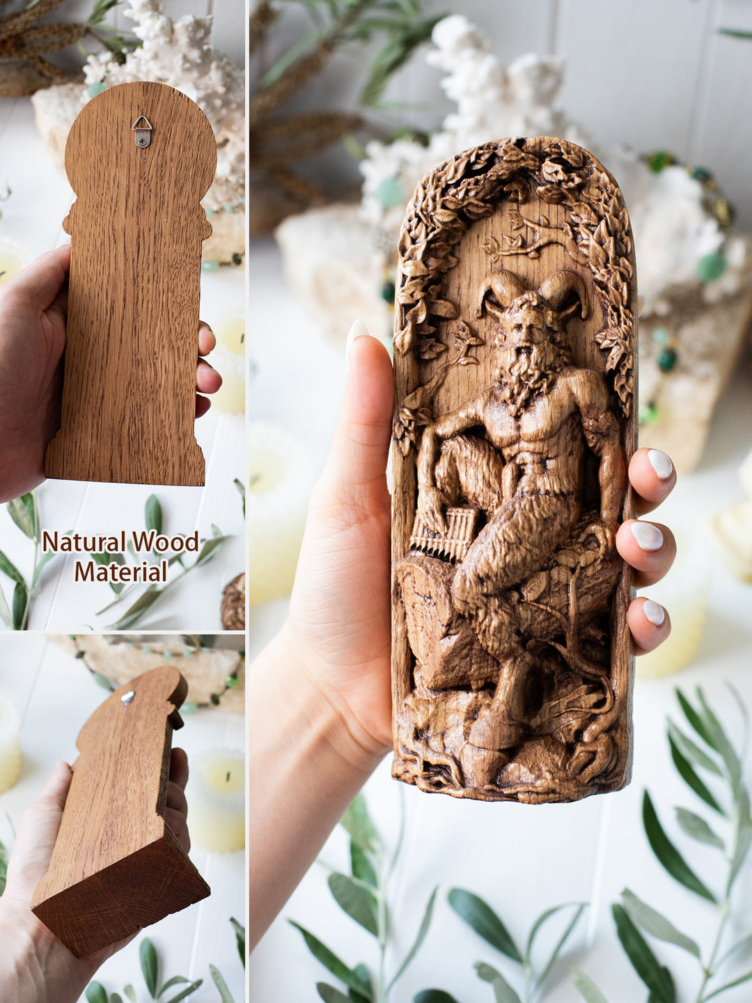 Pan figurine made from wood Greek God for Pagan rituals