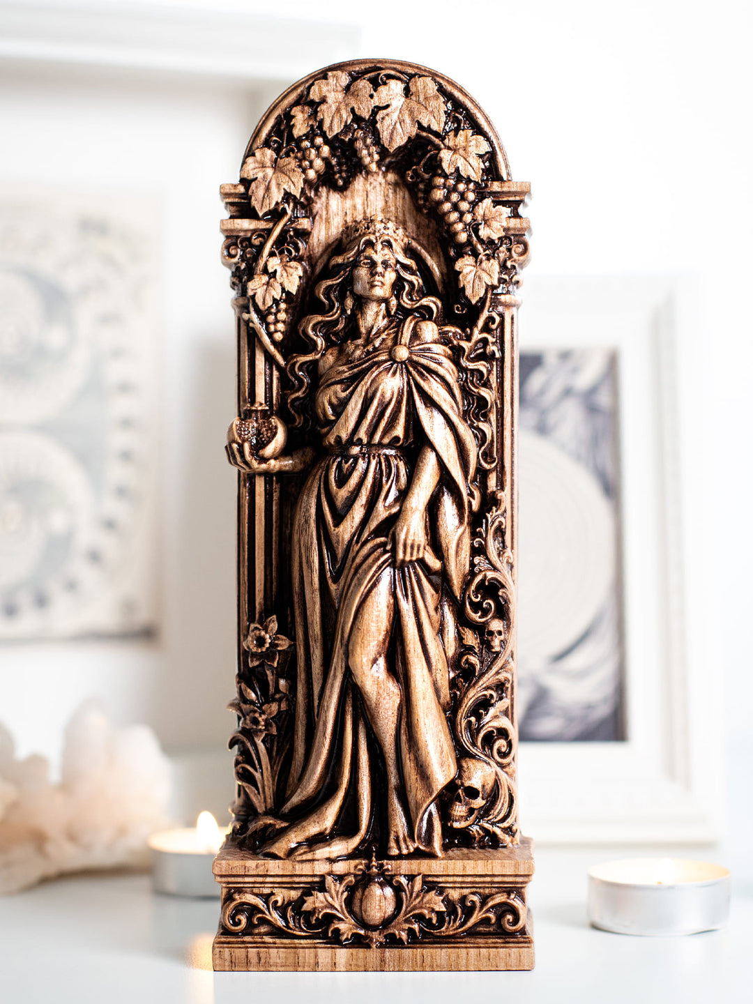 Persephone Goddess Wooden Statue