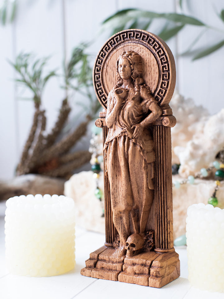 Greek Goddess Persephone statue made from wood