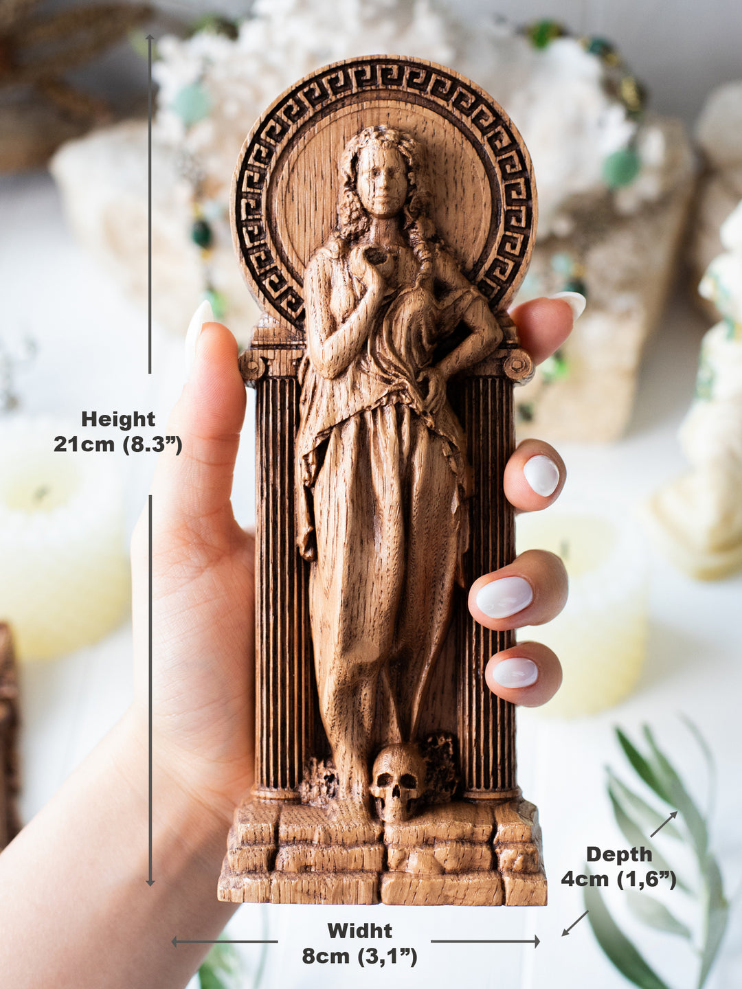 Greek Goddess Persephone statue made from wood