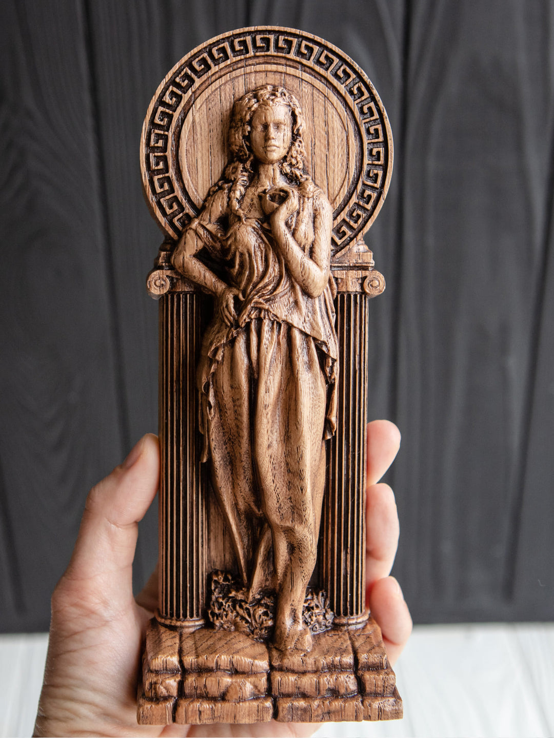 Greek Goddess Persephone statue made from wood