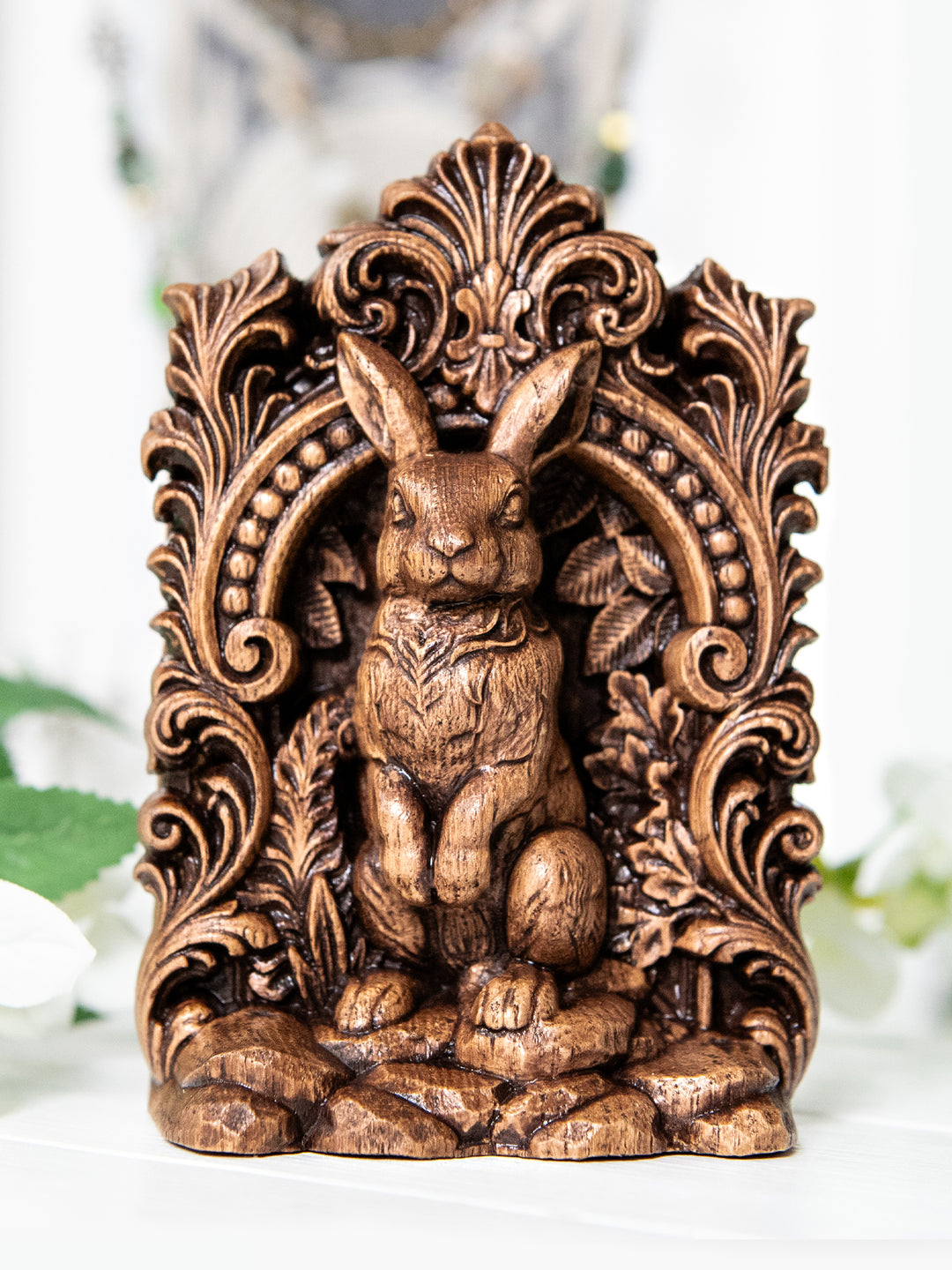 Rabbit Totem Statue – Wooden Rabbit & Hare Spirit Figurine – Blagowood